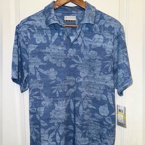 PGA Tour NWT Insignia Blue Distressed Floral Polo Shirt